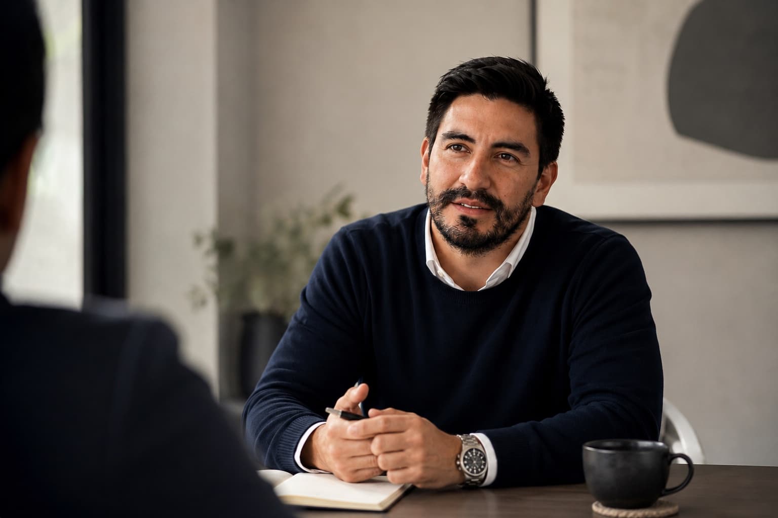 Dairo Rivera escuchando atentamente en una conversación de trabajo